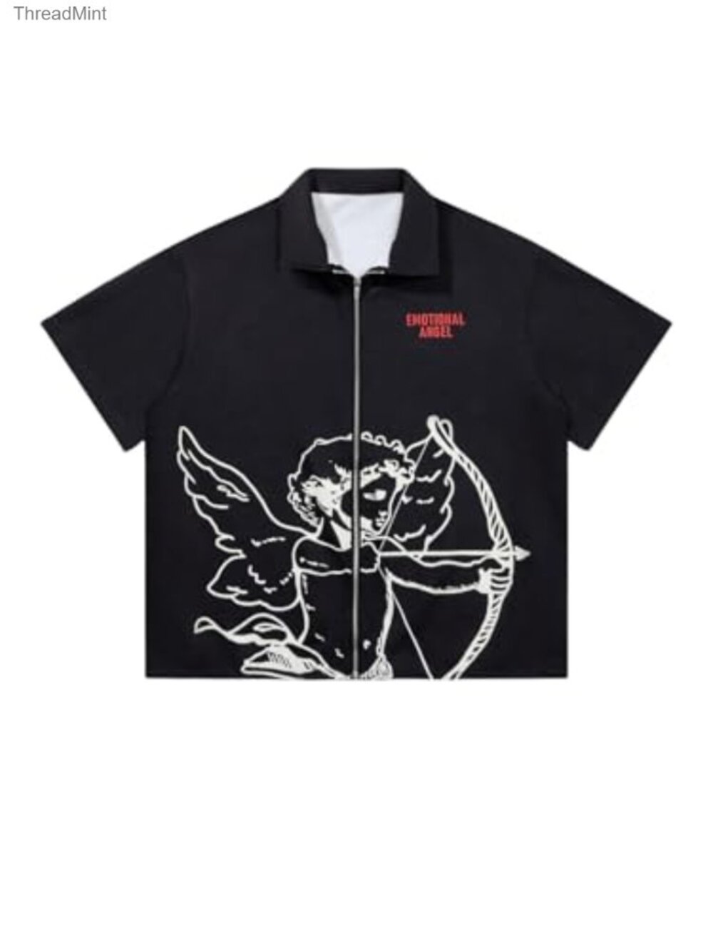 Mens Graphic Print Zip Up Short Sleeve Collared Neck Summer Tee Shirt Streetwear